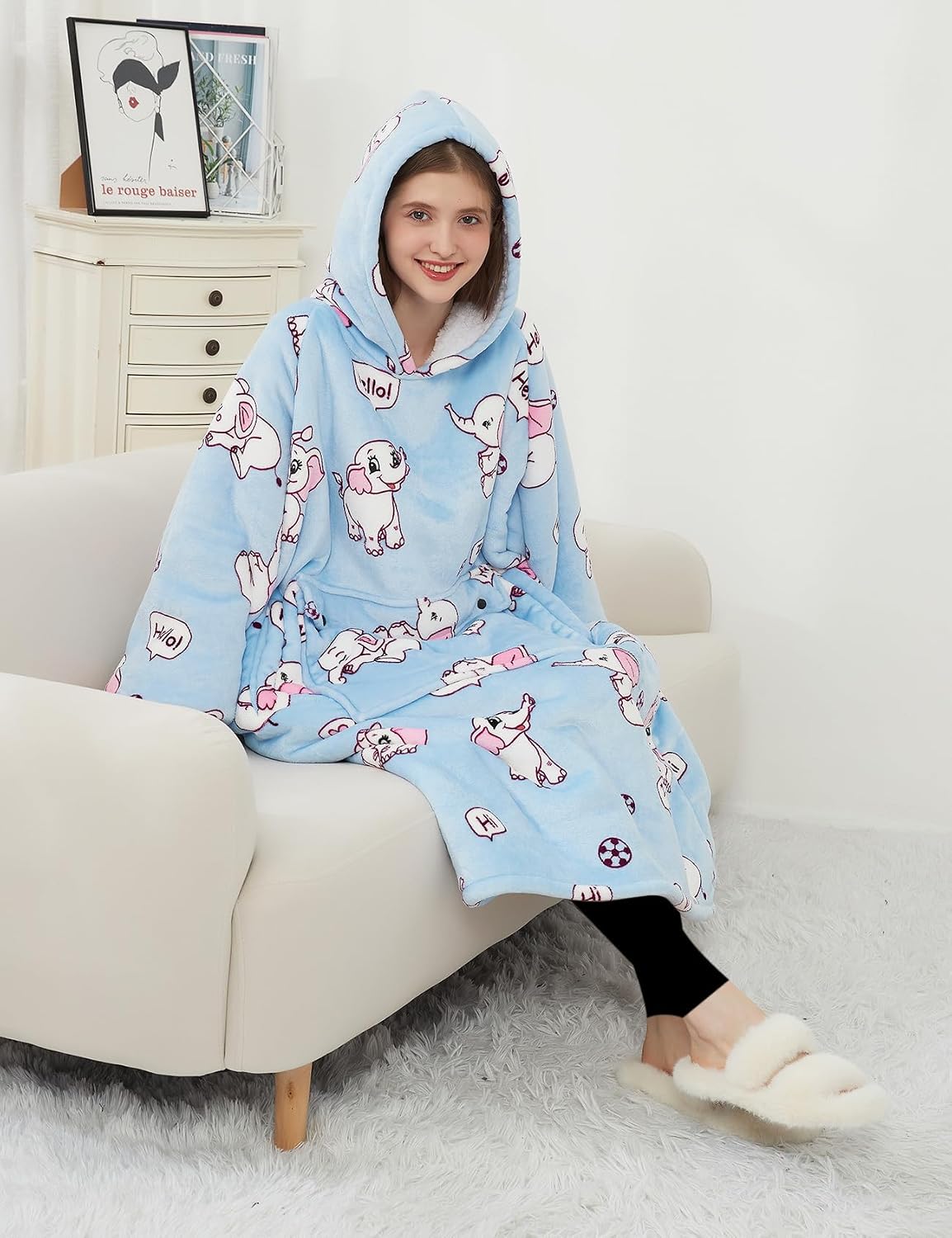 KFUBUO Wearable Blanket Hoodie for Adults Sherpa All Patterns Cat Oversized Sweatshirt Blanket with Pockets for Women