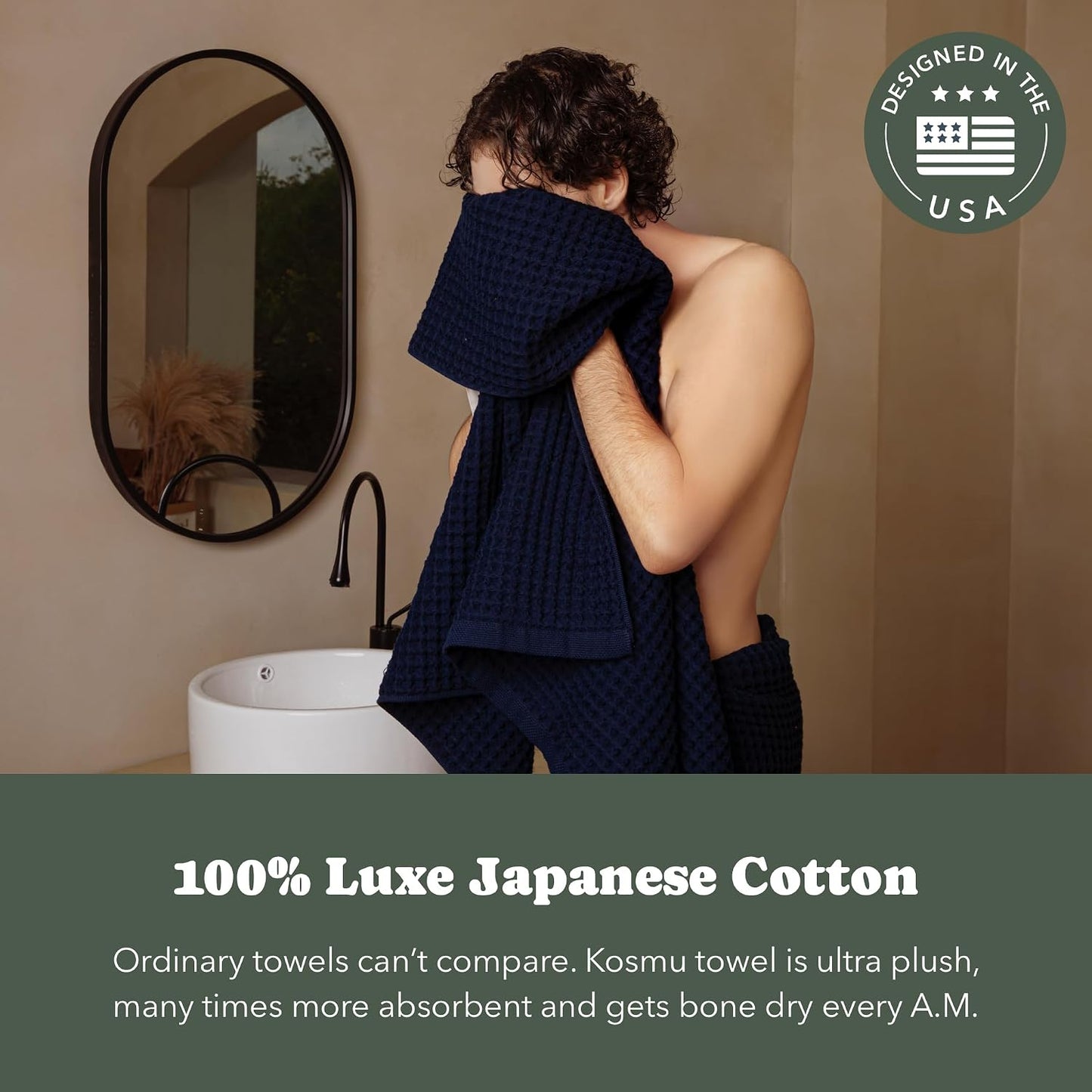 Luxury Organic Japanese Cotton Hair Drying Waffle Towel Wrap for Women | Absorbent, Quick-Dry Head Turban for Shower, Sauna, Spa | Extra Large for Long, Curly, Straight Hair With Button (White, 1 Pc)