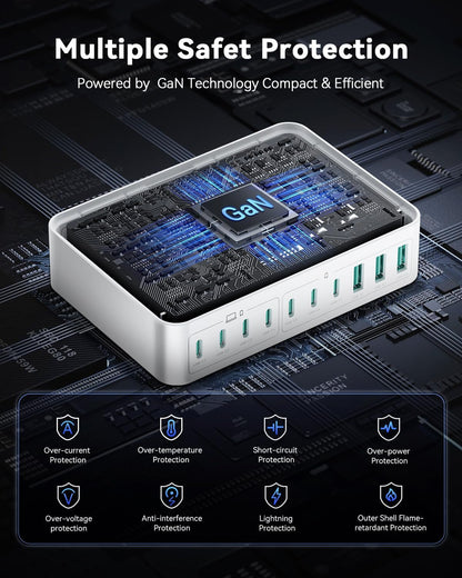 Rocoren 480W GaN 10‑Port Charging Station, PD 100W Fast USB‑C Charger Hub