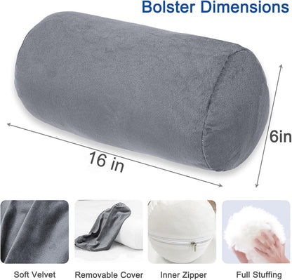 1 MIDDLE ONE Round Cylinder Bolster Pillow with Removable Velvet Cover, Tube Roll Cervical Pillow for Head, Neck, Back and Legs Support, 13"x 6", Blue