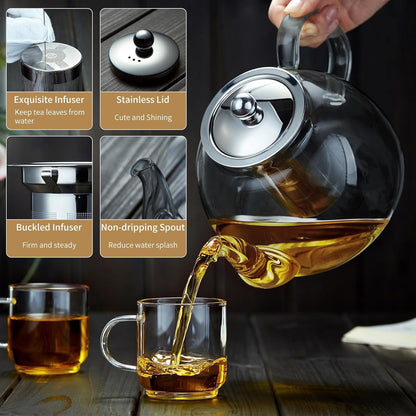 Glass Teapot with Removable Infuser, 20 oz/600ml Glass Tea Pot Small Borosilicate Tea Steeper Kettle with Loose Leaf Tea Strainer For Flower Blooming Tea, ClearTea Maker Pitcher