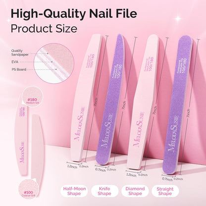 MelodySusie 16Pcs Professional Nail Buffer Kit,Nail Files and Buffers,Nail Buffer Block,Nail Brush, Nail File Buffers Kit for Natural Nails,DIY,Home Use,Salon（100/180 Grit）