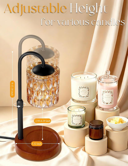 Briever Dimmable Candle Warmer Lamp with Timer, Height Adjustable Electric Candle Wax Warmer, Christmas Birthday Gifts for Women Mom, House Warming Gifts New Home Room Decor, Walnut Solid Wood Base