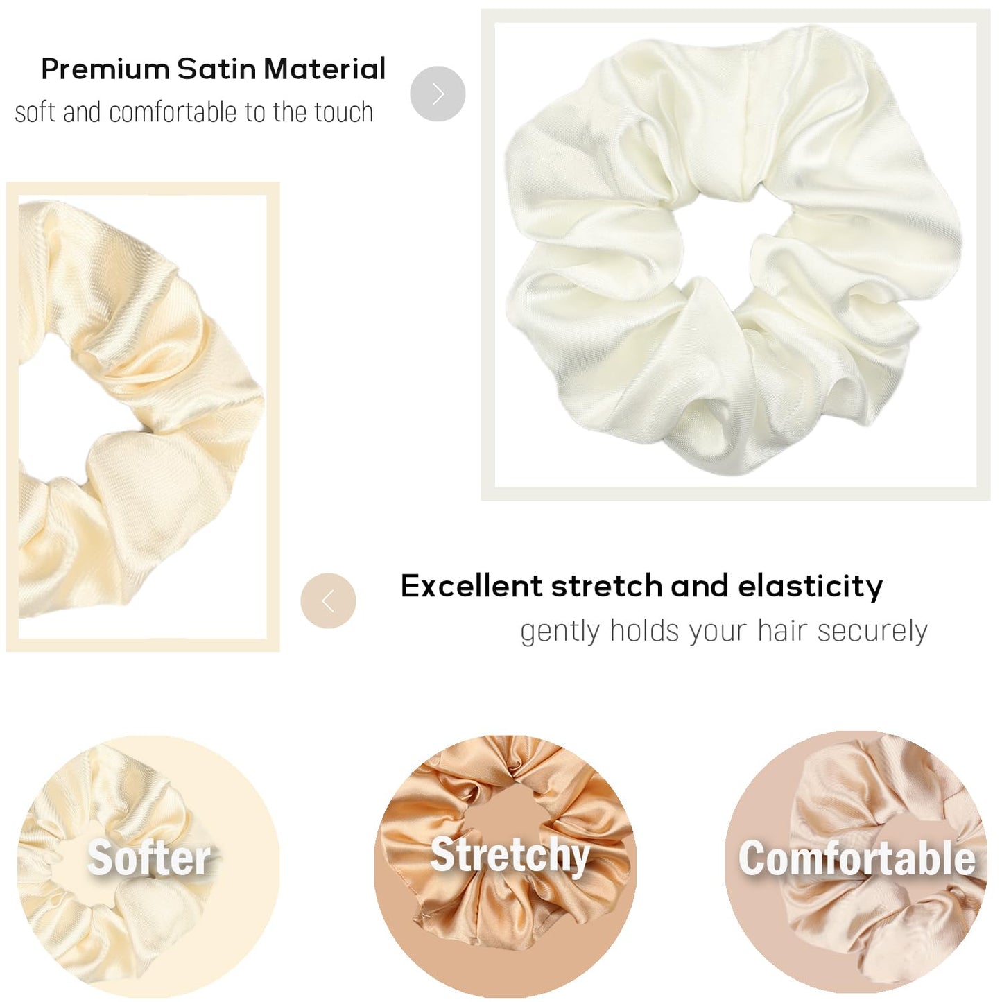 IVARYSS Satin Scrunchies for Women, Soft Than Silk for Hair, Fashion Ties and Bands for Thin | Thick Hair Styling, 16 Pack (Neutral Color)
