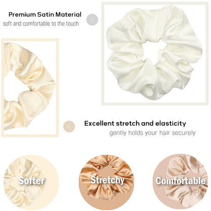 IVARYSS Satin Scrunchies for Women, Soft Than Silk for Hair, Fashion Ties and Bands for Thin | Thick Hair Styling, 16 Pack (Neutral Color)