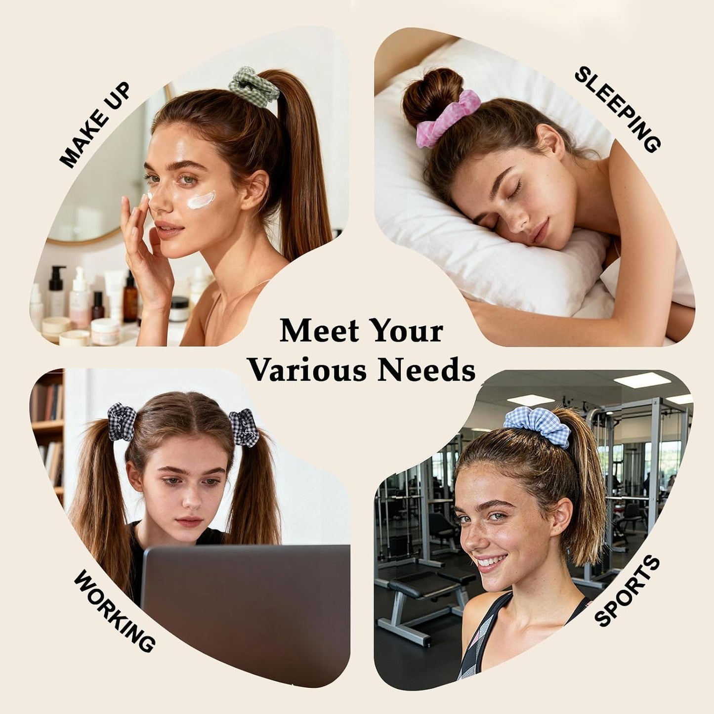 Satin Scrunchies for Women – 8PCS Blush & Brown Silk Hair Ties Set – No Crease, Frizz-Free, Gentle Elastic Hair Bands, Soft & Stylish Everyday Hair Accessories Gifts