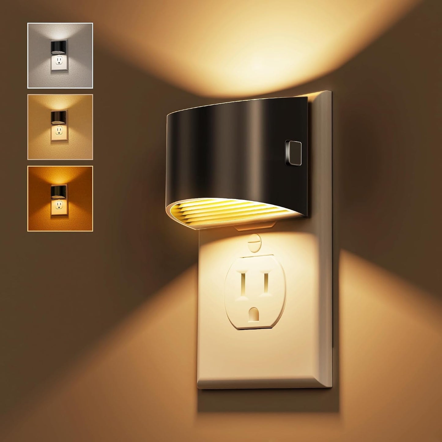 L LOHAS LED Night Light, Night Lights Plug into Wall with Dusk to Dawn Sensor, 3 Brightness Level, 2 Pack, 1600K Amber, White Housing