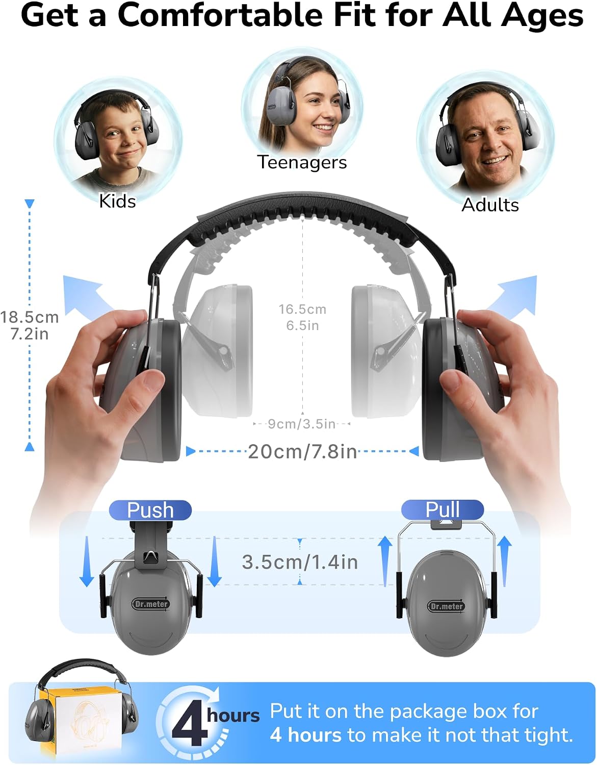 Dr.meter Ear Protection Ear Muffs, Noise Cancelling Headphones for Adults Kids 31dB Earmuffs for Noise Reduction, Hearing Protection for Shooting Gun Range, Mowing, Monster Jam, Sensory, Fireworks