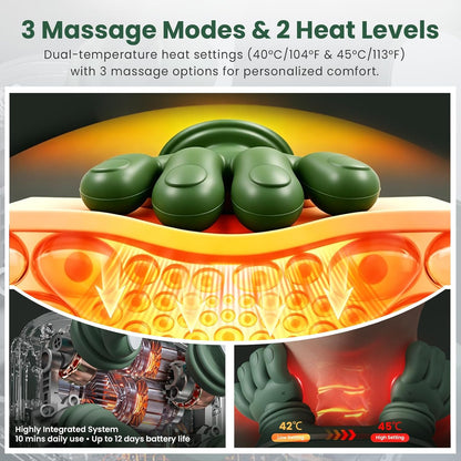 Upgrade 4D Neck and Shoulder Massager with Heat, Wireless Portable Bionic Massage with Real Human Hand Kneading, Neck Massager for Pain Relief Deep Tissue, Relax Muscle Tension(Emerald Green)