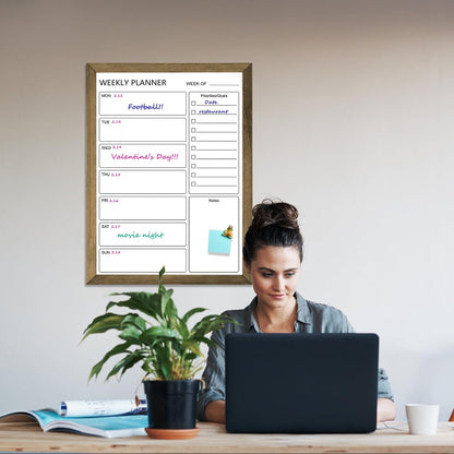 Dry Erase White Board Weekly Calendar Board, Magnetic Whiteboard for Wall,10.6“x14.7 Solid Wood Rustic Brown Framed Message Board, Planner Board for Office, Home, Schooll(Weekly-BB-RB-2737)