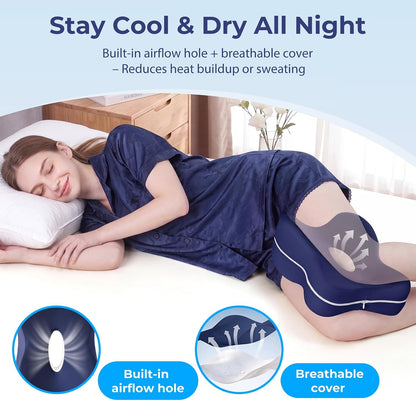 13" Extended-Length Knee Pillow for Side Sleepers with Full Thigh Support | Memory Foam Leg Pillow for Side Sleeping with Airflow Vent Reduces Heat – No Stiffening, Relieves Back/Hip/Knee Pain