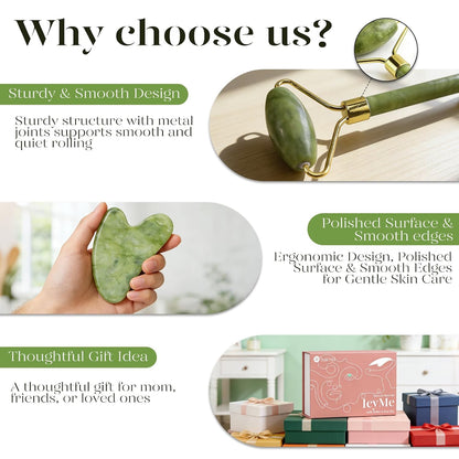 BAIMEI IcyMe Gua Sha & Jade Roller Set, Cooling Face Roller & Guasha Tool for Face Depuffing, Facial Sculpting & Jawline Definition, Smooth Rolling Skincare Tools Gifts for Women & Men – Green