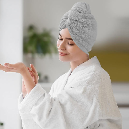 2 Pack Microfiber Hair Towel Wrap for Women Super Absorbent Quick Dry Hair Turban for Drying Curly, Long & Thick Hair 10 inch X 26 inch Lightgrey+SkyBlue