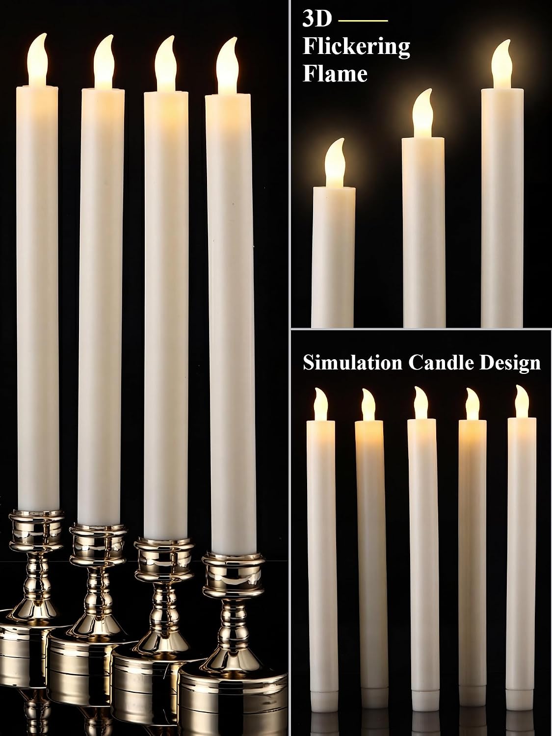 Treela 24 Pcs Flameless Taper Candles Battery Operated Bulk Fake Candles Light LED Candle Sticks Flickering Tapered for Easter Wedding Anniversary Decoration(Basic,11 Inch,Ivory)