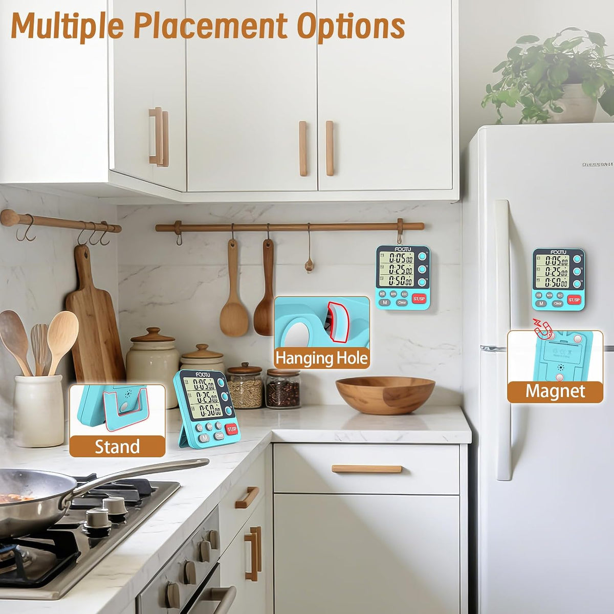 Digital Dual Kitchen Timer, 3-Channel Magnetic Countdown Timer for Cooking