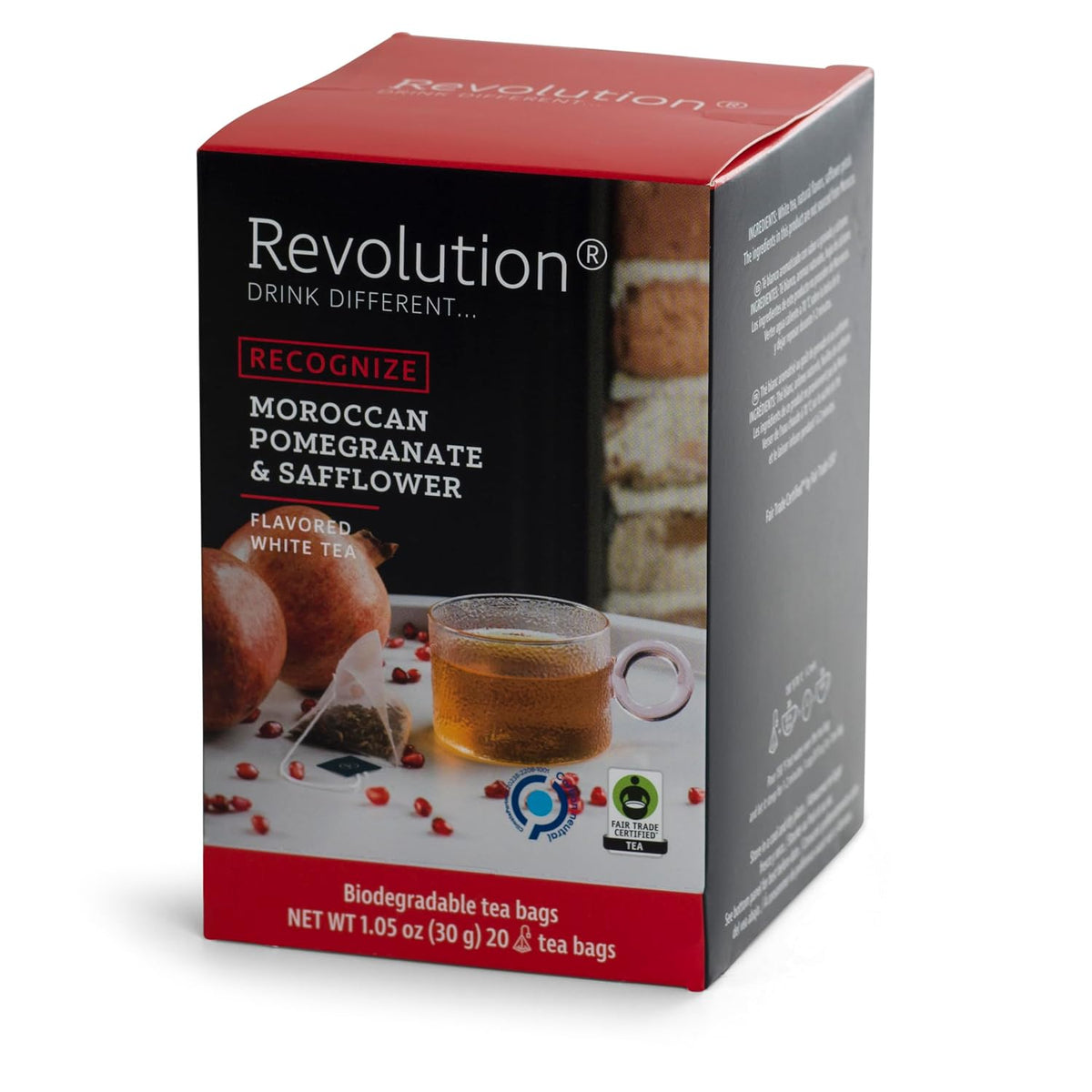 REVOLUTION TEA® Pomegranate White Tea [THE ORIGINAL] – Moroccan Pomegranate & Safflower – Premium Full Leaf Tea – Biodegradable Infuser Tea Bags – Flavored White Tea – 20 Bags
