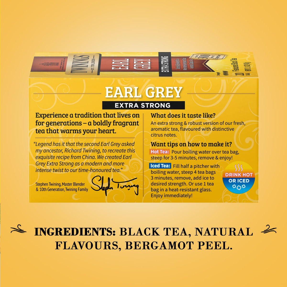 Twinings Earl Grey Tea Extra Strong 2-Pack – A Bright and Zesty Black Tea Infused with Citrus Bergamot Flavours, Caffeinated Tea Bags, Individually Wrapped, 20 Count Ea