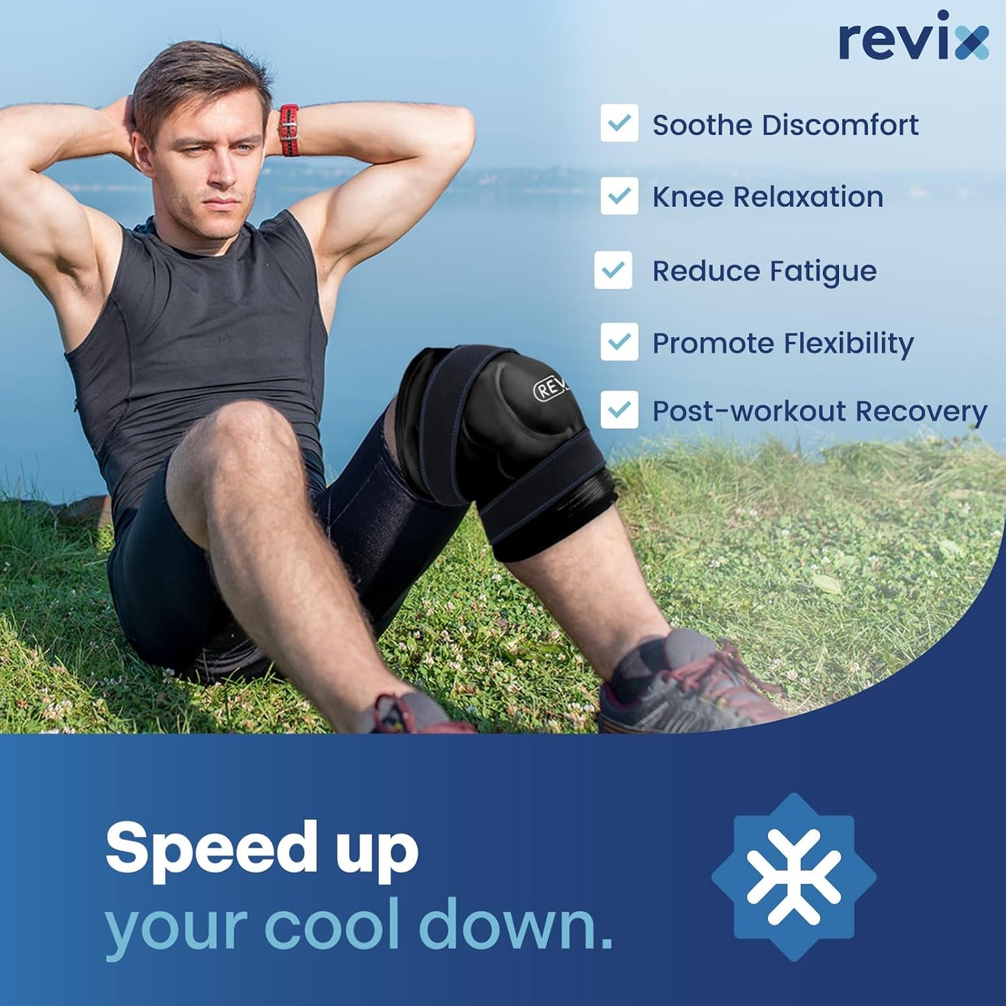 REVIX 20‘’ XXXL Knee Ice Pack Wrap Around Entire Knee, Extra Large Ice Pack for Knee Meniscus Tear and Arthritis, Cold Compress Therapy, Reusable Ice Wraps for Back, Shoulder, Post-Workout Recovery