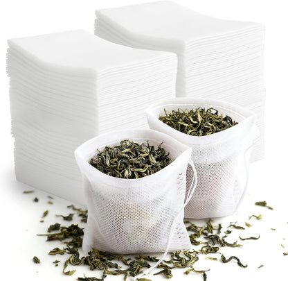 TamBee 100 Pack Disposable Tea Filter Bags Tea infusers 4" x 6" Empty Muslin Drawstring Seal Filter Tea Bags Drawstring Herb Loose Tea bag for Brew Tea Cold Brew Coffee（4" x 6" /10 x 15cm）