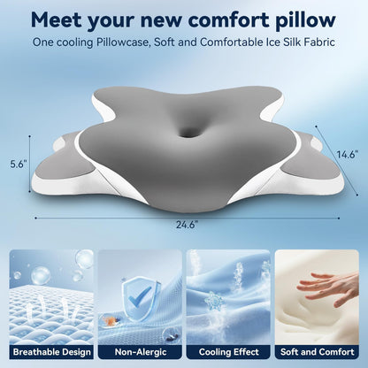 Sleep Apnea Pillow with Neck Pain & Snoring Relief -Orthopedic Cervical Pillow,Ergonomic Contour Memory Foam Pillow for Side, Back,Stomach,Dreamers,Medium Firm (Darkgrey, Queen Size 25" lx15 wx5.8 h)