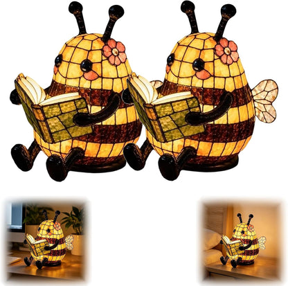 Cute Bee Night Light with Book Design, Warm Glow Animal Table Lamp for Bedroom Desk Bookshelf, Decorative 3D Bee Reading Lamp Gift for Book Lovers，1pc