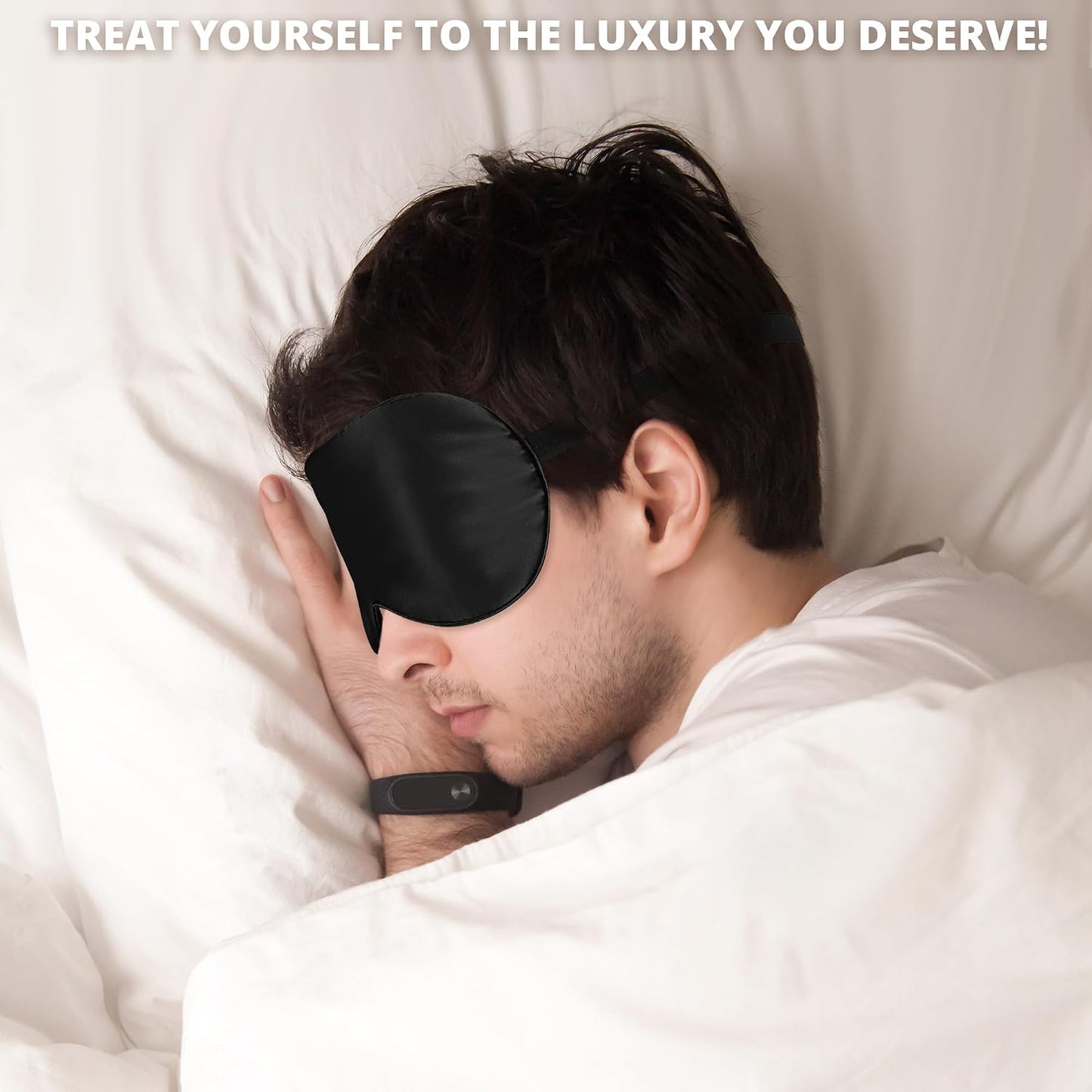 Sleep Mask, Silk Eye Mask for Sleeping with Adjustable Strap, Satin Blackout Sleeping Eye Mask for Men&Women, Comfortable Blindfold Eyeshade for Night Sleep(Black)
