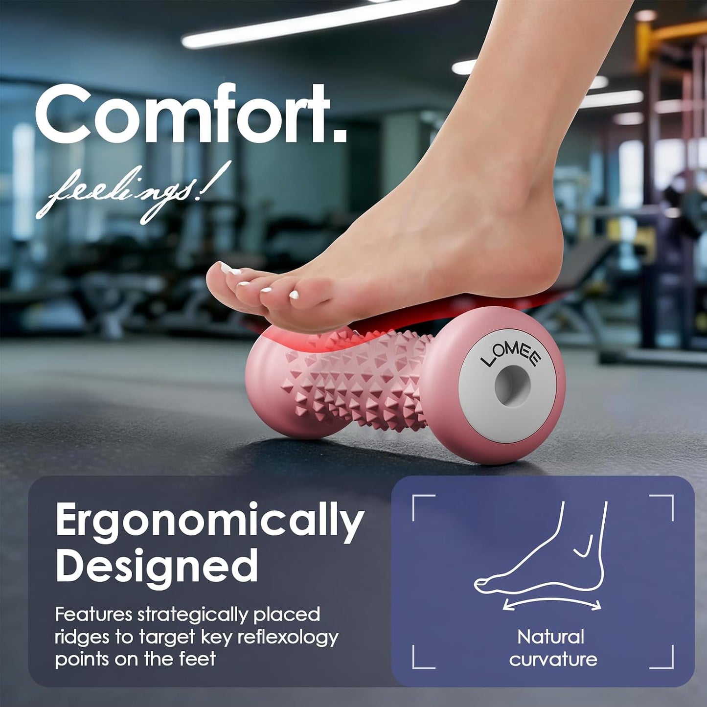 LOMEE Foot Roller Massager for Plantar Fasciitis, Foot Arch and Heel Pain Relief, Deep Tissue Muscle Massage, Feet Ergonomic & Rounded Top Design