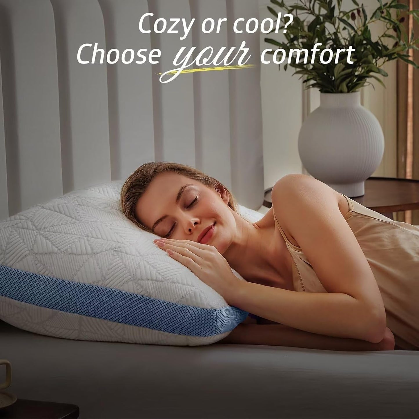 BETU Cooling Pillow Queen Size, Shredded Memory Foam Pillow for Hot Sleepers, Adjustable Firm Soft Support Pillows, Cool Bed Pillows for Side Back Stomach Sleeping Sleepers, gifts for boyfriend, White