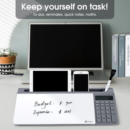 Varhomax Glass Weekly Dry Erase Desk White Board, Desktop to Do List Planner Whiteboard Calendar with Storage Caddy Memo for Home and Office, White