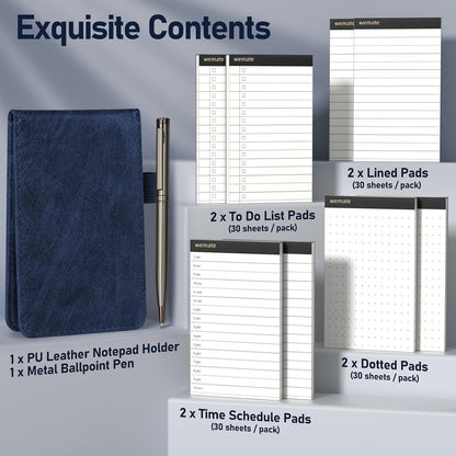 WEMATE 10 Pieces Small Notepad Holder Set Pocket Notebook - Included Mini Pocket Notepad Holder Set with 8 Memo Book Refills and Metal Pen for Meetings, Daily Records, and Notes 3 x 5 Inch (Black)