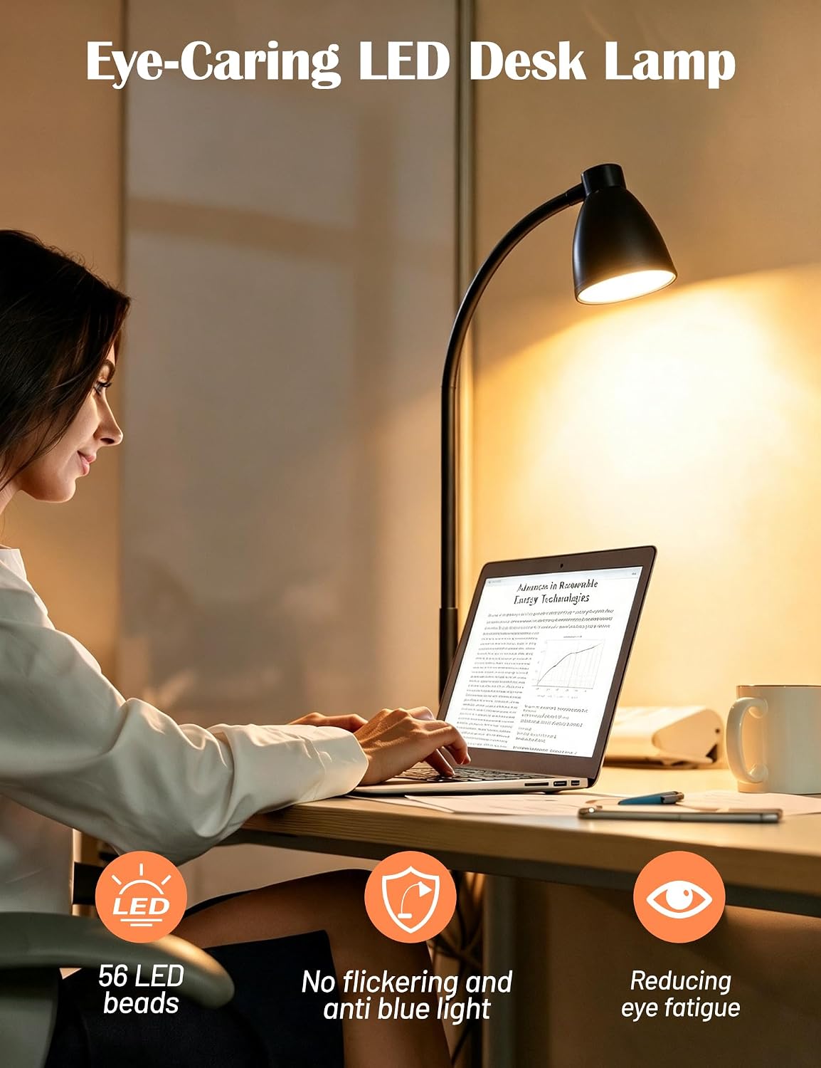 BOHON LED Desk Lamp with USB Charging Port 3 Color Modes Dimmable, Black