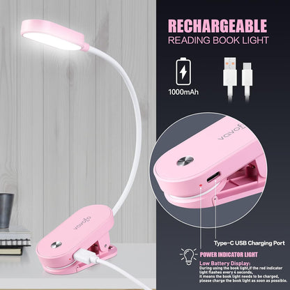 VAVOFO Rechargeable Book Light, 14 LEDs Eye Care Clip On Amber Reading Light for Bookworms Reading in Bed with 9 Colors 9 Brightness (White-Blue)