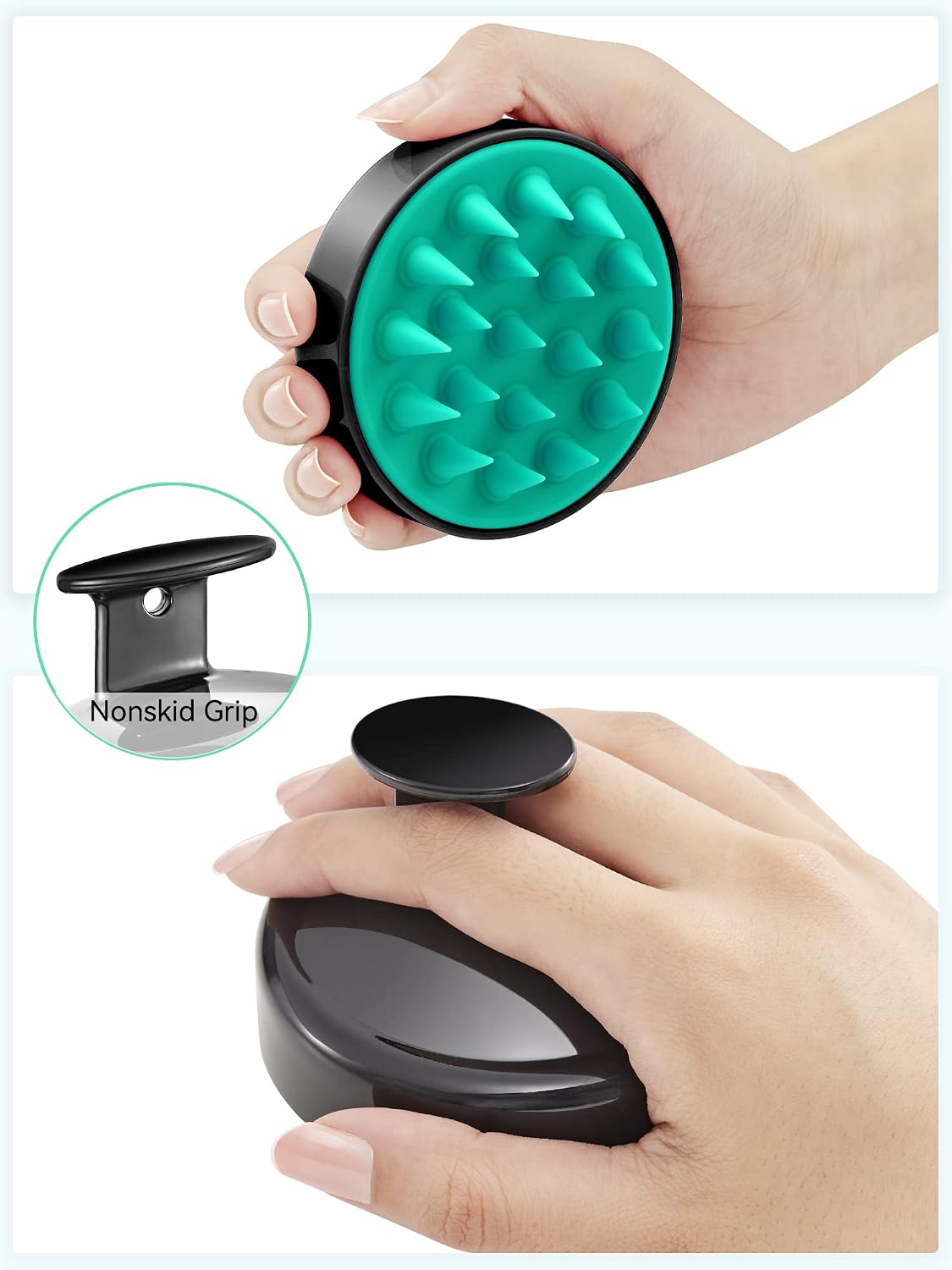 HEETA Scalp Massager Hair Growth, Soft Silicone Scalp Scrubber Shampoo Brush for Exfoliation, Dandruff Removal Head Massage Stress Relax, Wet & Dry Use for Thick Thin Curly Hair Care, Black