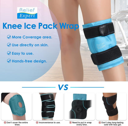 Relief Expert Knee Ice Pack Wrap Around Entire Knee, Large Ice Pack for Leg Soothing Discomfort, Reusable Ice Wraps with Cold Compress for Musclar Relaxation, Post-Workout Recovery,L