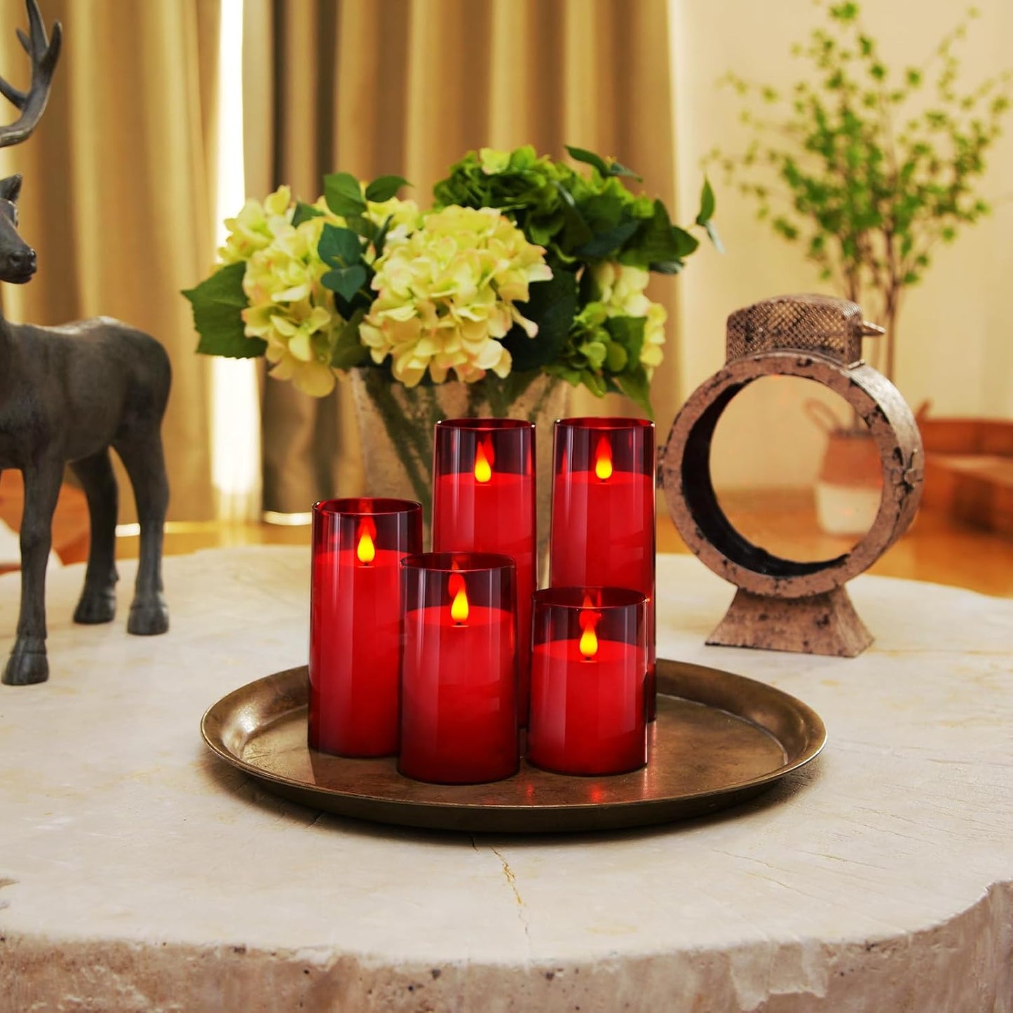 Homemory Gray Flickering Flameless Candles, Battery Operated Acrylic LED Pillar Candles with Remote Control and Timer, Halloween Decor, Set of 5