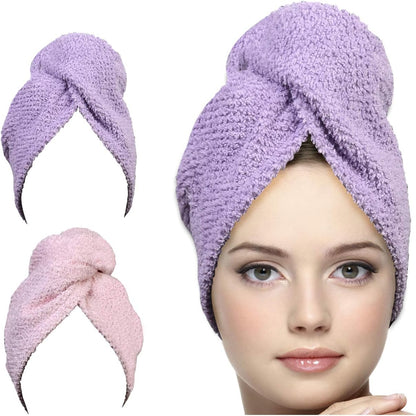 KEEPOZ 100% Cotton Hair Towel Wrap Quick Dry Super Absorbent Turban Head Wrap for Women with Button, Anti Frizz, Hair Cap for Curly, Long & Thick Hair (White, 1 Pc)