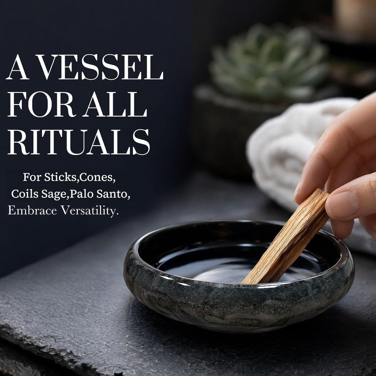 6 Inch Incense Holder with Ash Catcher,Handmade Crack Blue Glaze Ceramic Incense Burner Bowl with 9-Hole Design for Sticks,Cones,Coils Sage,Palo Santo - Perfect for Meditation,Yoga & Zen Home Décor