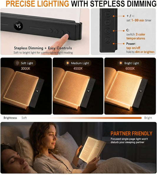 30 LED Book Light for Reading at Night in Bed, Rechargeable Book Page Light, 3 Color Temperatures, Stepless Dimming, 1-99 Min Timer, 2-in-1 Reading Light Light & Night Light, Gift for Readers White