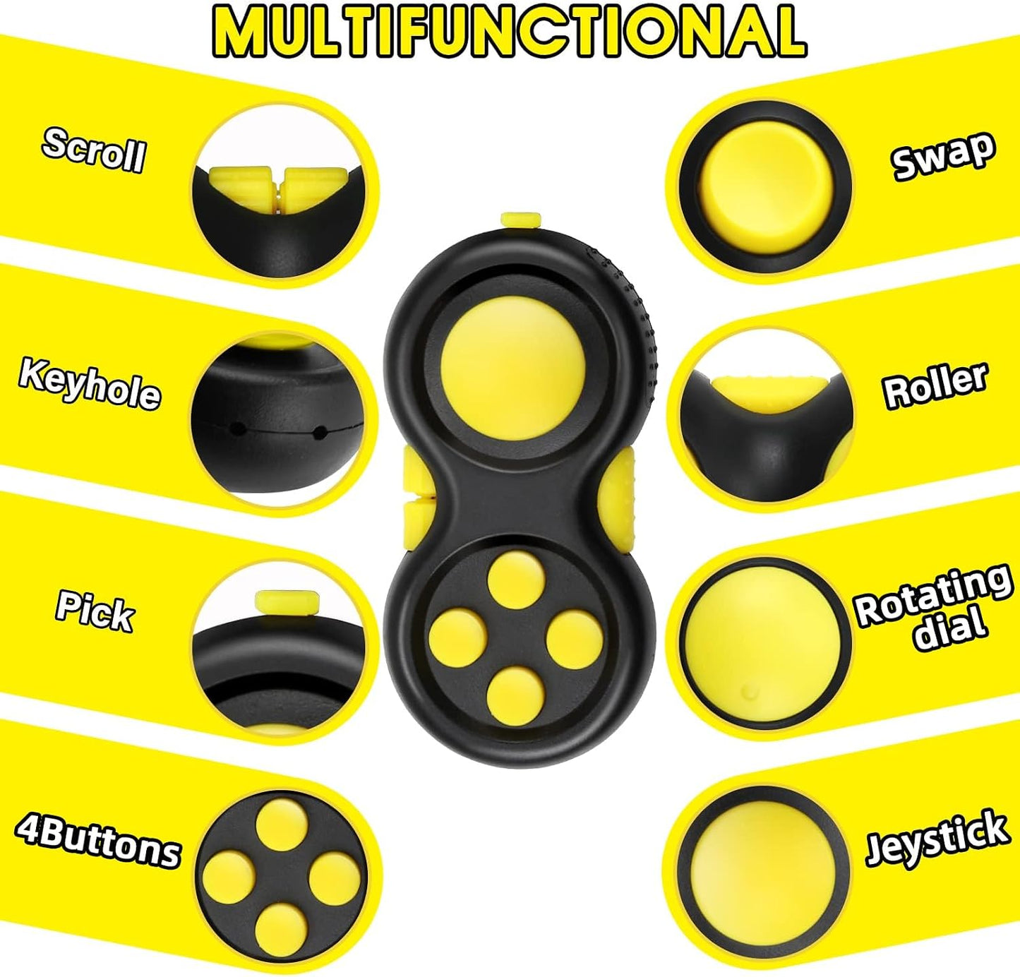 Original Fidget Toy Game, Rubberized Classical Controller Fidget Concentration Toy with 8-Fidget Functions and Lanyard - Excellent for Relieving Stress and Anxiety