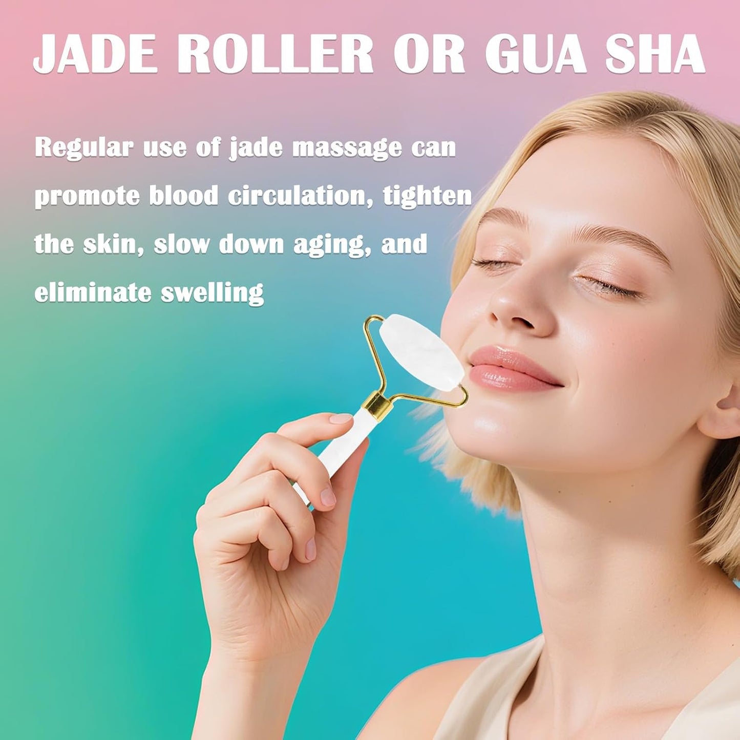 Jade Roller Gua Sha Tools - Nature Gua Sha Facial Tool Skin Tightening Face Massager Anti-Aging Jade Face Roller Puffiness Reducing Guasha Stone for Women Men（Green）