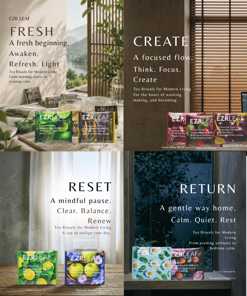 EZR LEAF The Daily Ritual Box – Tea Variety Pack Gift Set, 9 Assorted Tea Blends, Premium Pyramid Tea Bags, Herbal, Black＆Green Tea Collection, Tea Gifts for Tea Lovers, Lemon Verbena, Lemongrass , Rooibos , Lime , Sencha , Blackcurrant , Sweet Rose ,