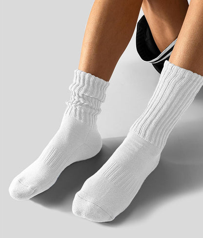 AugRing Women's Scrunch Crew Socks Retro 3-Pack Solid Cotton Boot Calf Chunky Ribbed Cozy Slouchy Socks Size 5-11