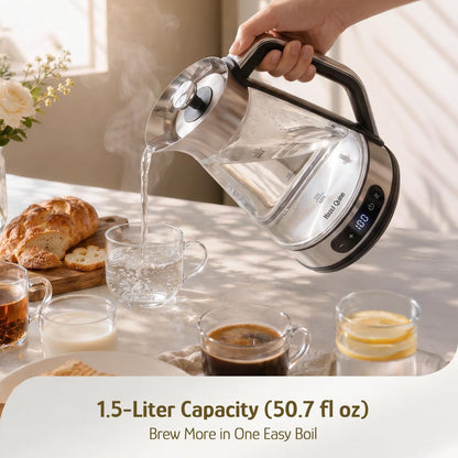 Hazel Quinn Glass & Stainless Steel Electric Kettle, 1.5 Liters Tea Kettle