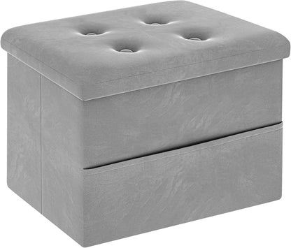Zoes Homeware Small Storage Ottoman Foot Rest, Velvet Ottoman with Storage and Side Pocket, Black Foot Rest for Couch, Foldable Footstool for Chair, Living Room&Dorm, 16"x12"x12"