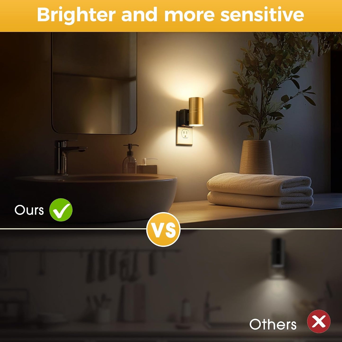 L LOHAS LED Night Lights Plug into wall, Amber Night Light with Adjustable Brightness, Plug in NightLight with Auto Light Sensor, Wall Sconce-Style Design Night Light for Bathroom,Hallway, 2 Pack