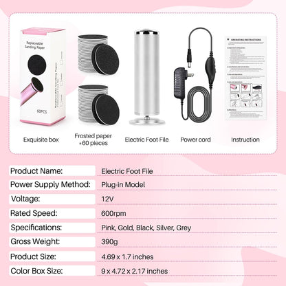LIONVISON Electric Foot Callus Remover: Adjustable Speed Foot File for Cracked Heels - Working Women's Summer Pedicure Tool with 60pcs Sandpaper Discs - Dead Skin Remover for Dry Feet at-Home