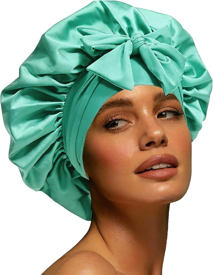 Silk Bonnet for Women, Satin Bonnet for Sleeping, Large Sleep Cap with Elastic Tie Band for Curly Hair