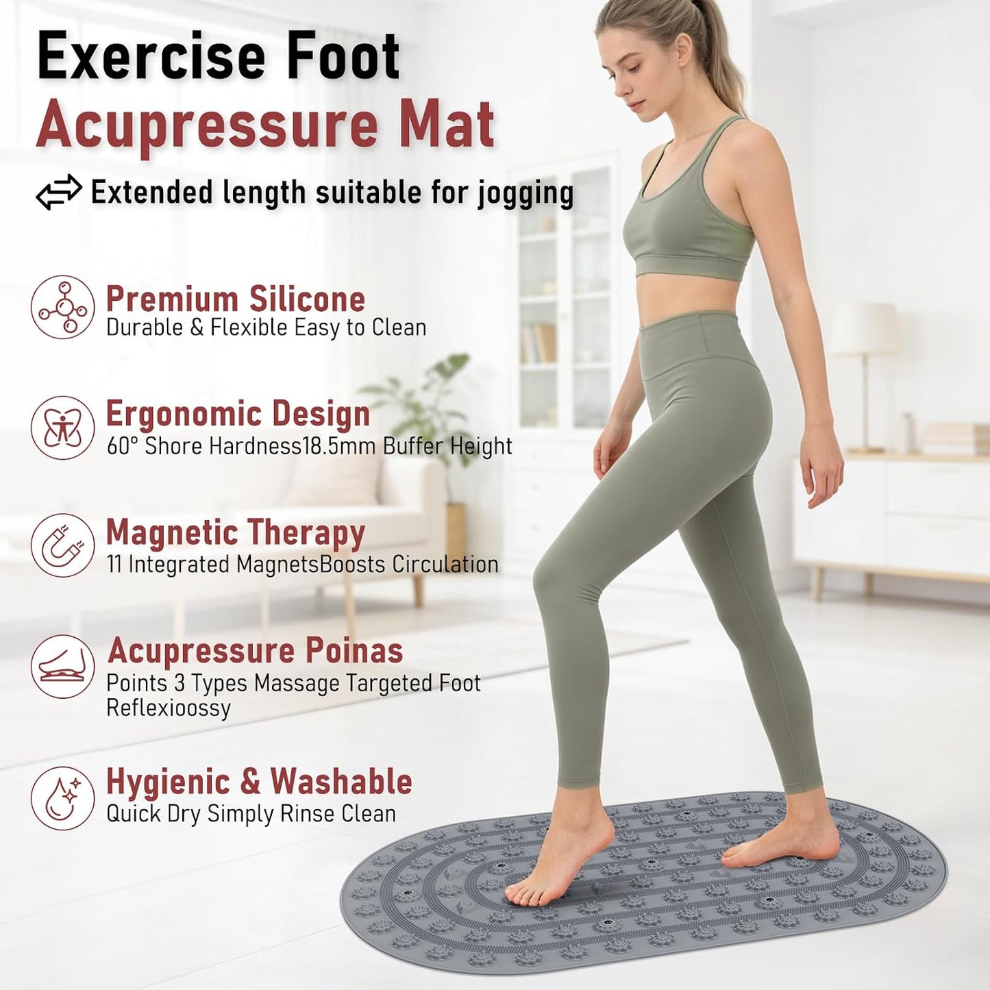 Foot Massage Mat Acupressure Board Large 30*17.7 In, Silicone Jogging Reflexology Mat for Feet Soft & Stiff Feet Magnetic Pressure Point Acupuncture Mat for Yoga Home Office Standing Elderly Pink