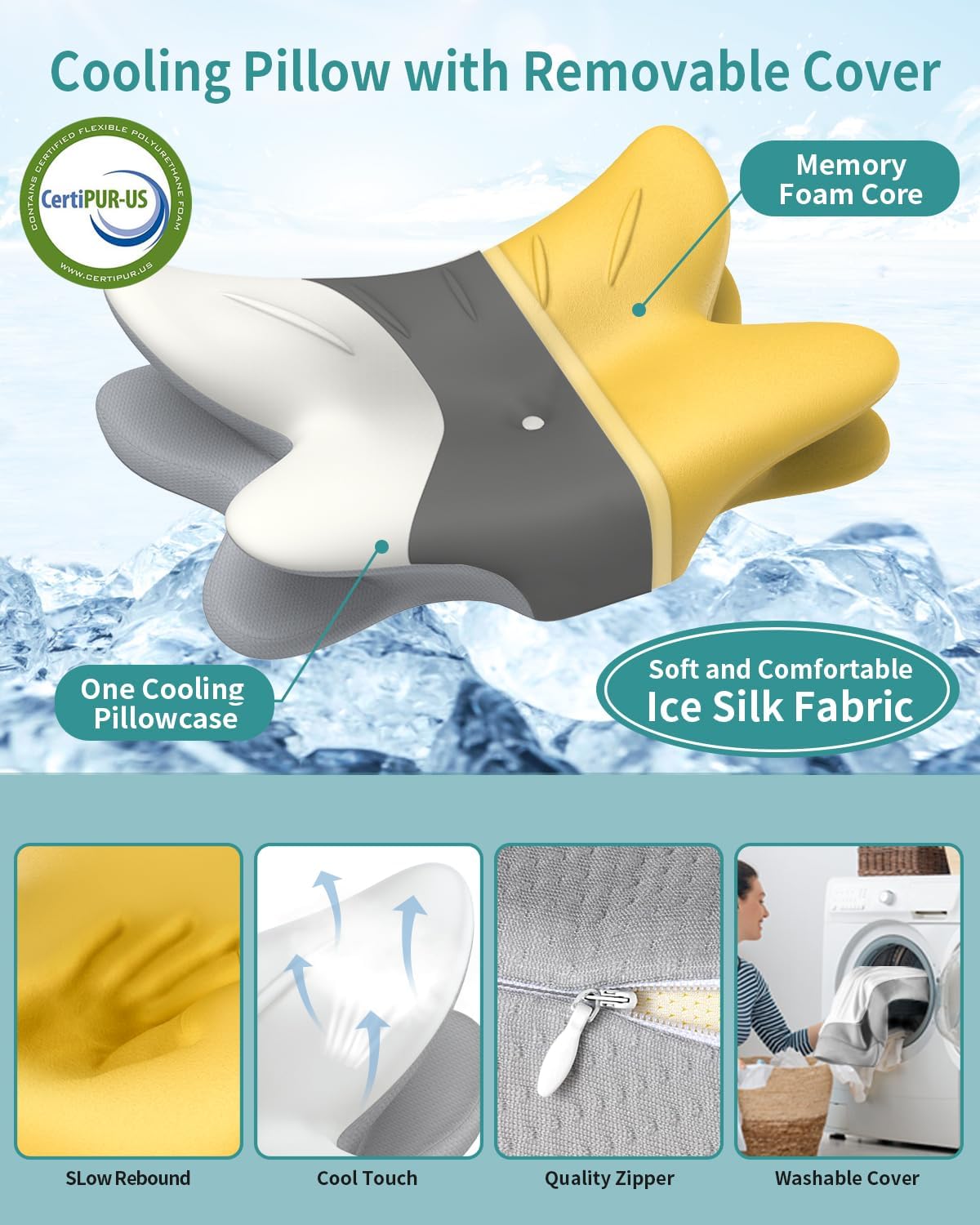 Cervical Neck Pillow for Pain Relief - Ergonomic Pillow Memory Foam Pillows for Sleeping, Cooling Orthopedic Neck Support Pillow, Contour Cervical Pillow Bed Pillow for Back Stomach Sleepers
