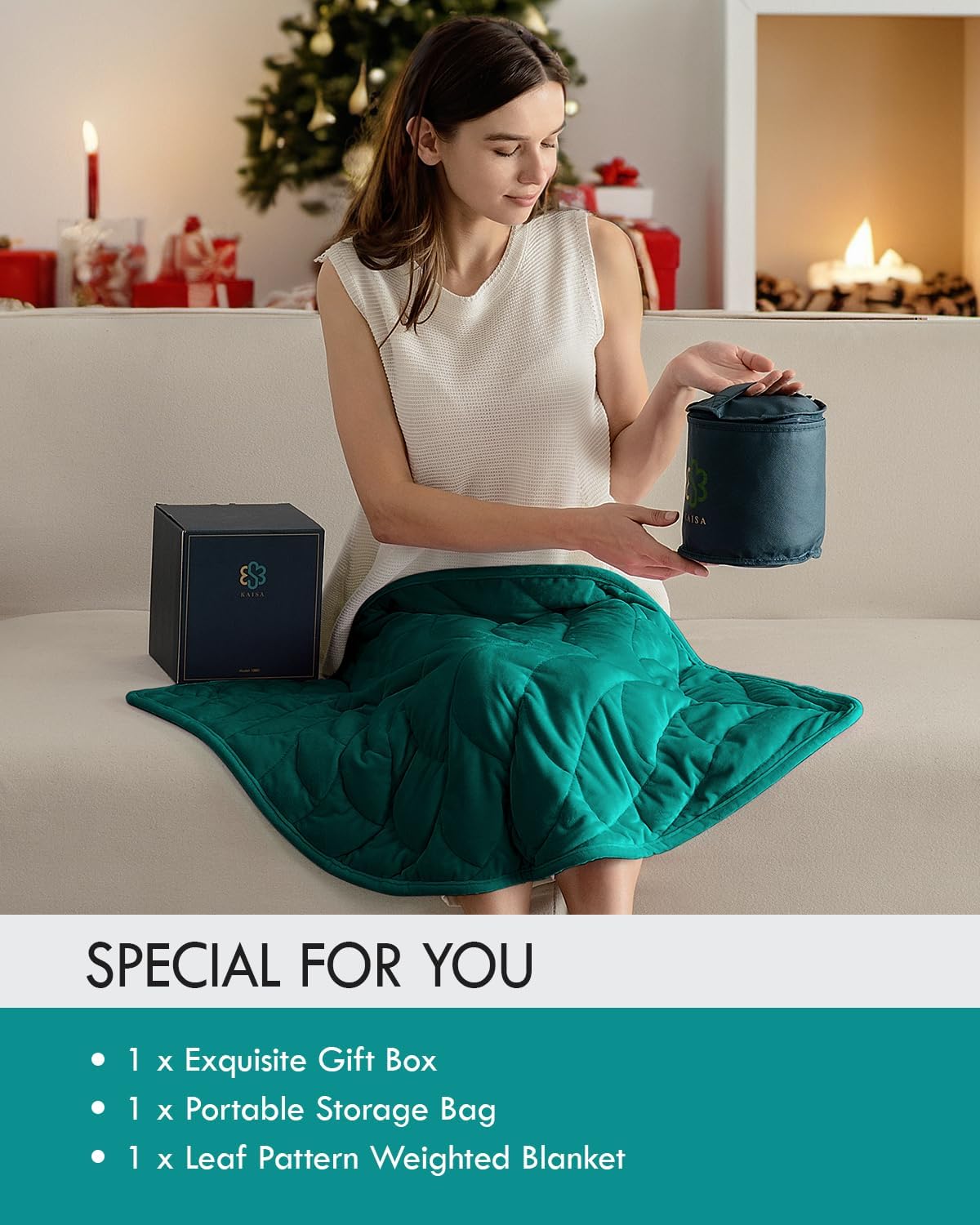 Kaisa Weighted Lap Blanket 7 lbs 41" x 53", Cozy Luxury Crystal Velvet Small Weighted Blanket for Adults, Portable Travel Weighted Blanket for Relaxation, All-Season Blanket, Machine Washable, Green